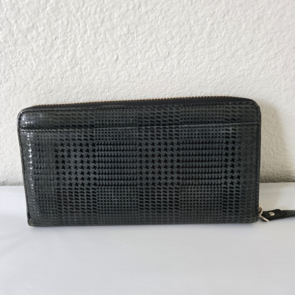 KATE SPADE Large Leather Wallet Black Grey Houndstooth Print Zip Around - Picture 4 of 16